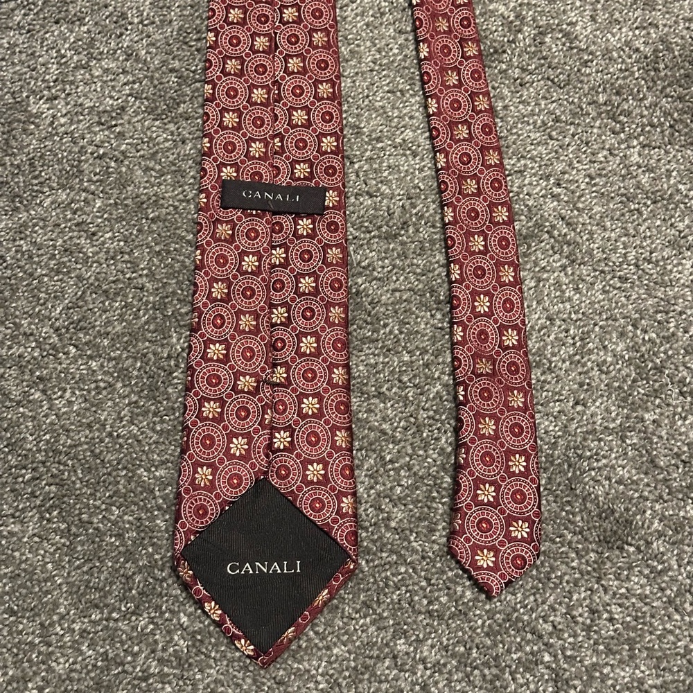 Canali 100% Silk Tie – Burgundy Geometric Pattern, Made in Italy - Picture 2 of 9